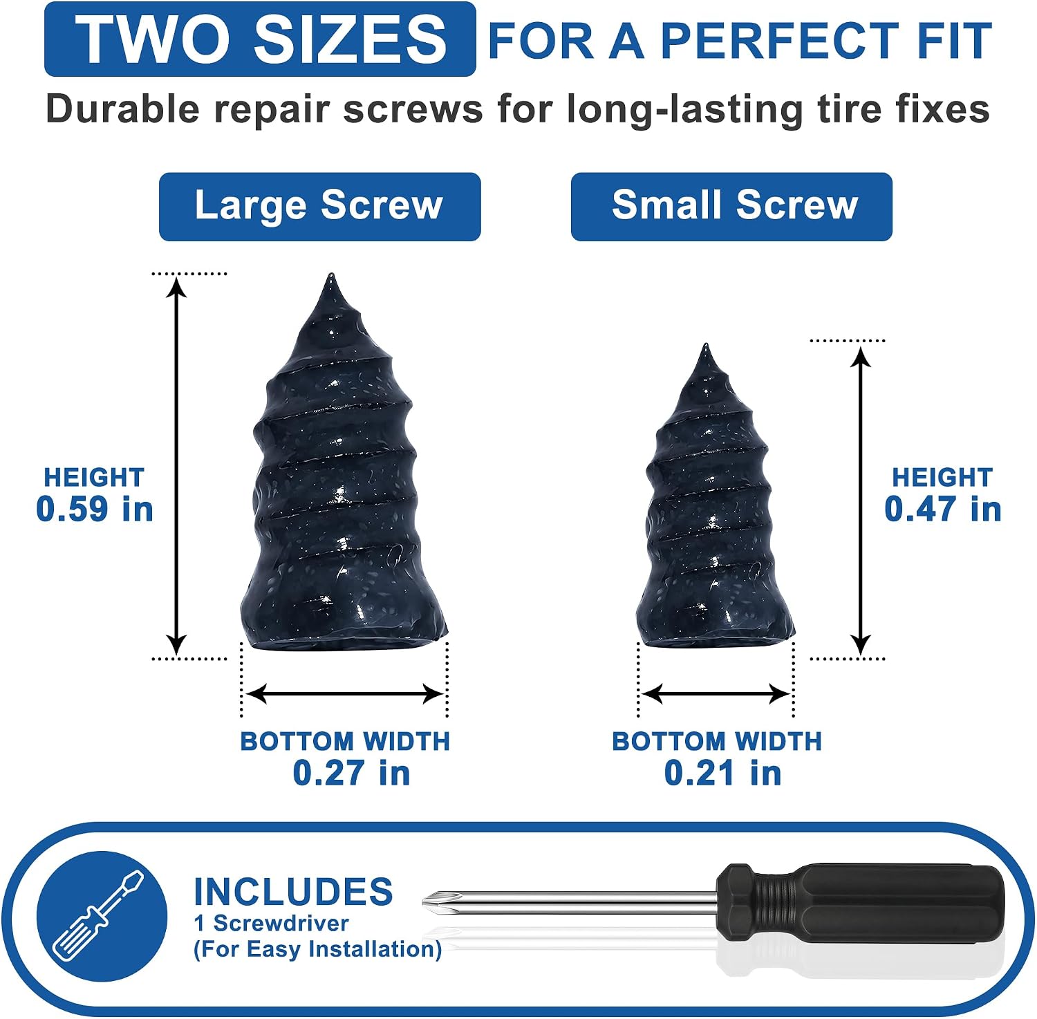 HMPLL 61 PCS Tire Repair Screws Kit, Premium Screw in Tire Plugs with Screwdriver, Quick Self-Service Flat Tire Screw Plugs for Car, Motorcycle, Truck, Tractor Tire