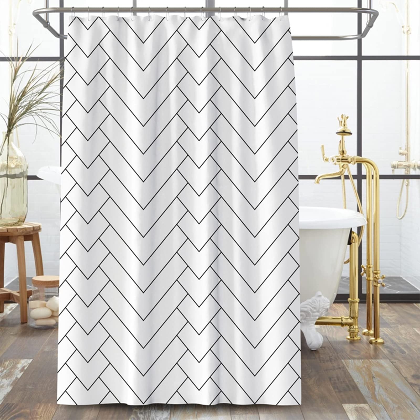 Rideau douche 200x200 polyester anti moisissure à rayures KnSam