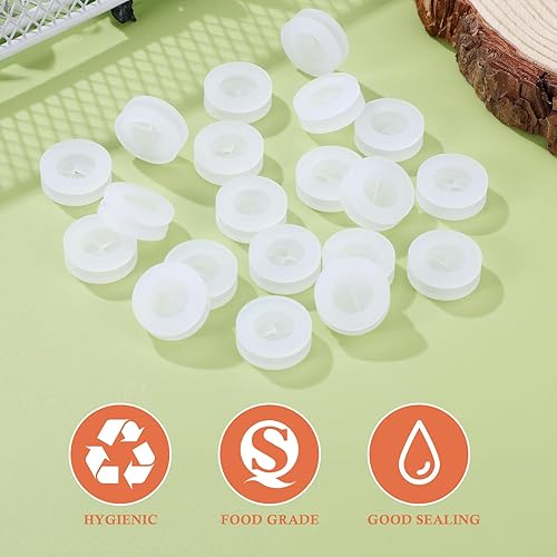 Miniatura 5 de UPKOCH 20 tapones de silicona transparente blanco para tarro de masón, tapa de madera con diseño de flores cruzadas con agujero para pajilla,