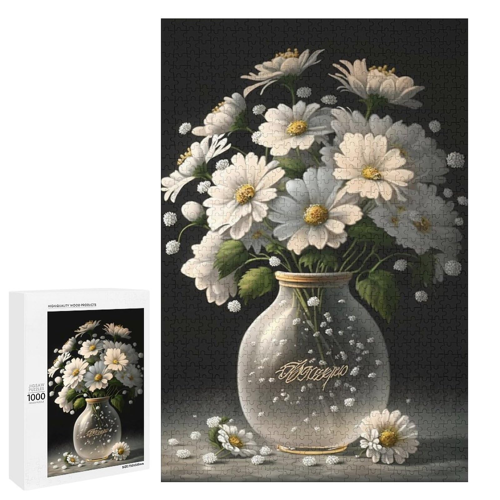 Jigsaw Puzzles 1000 Pieces for Adults, White Daisy Puzzle, Fun Oil Painting White Daisy Puzzles for Education & Relaxation, Brain IQ Developing, Funny Woodiness Puzzles for Christmas