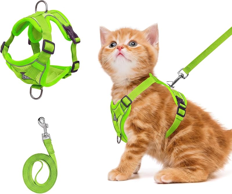 Peitoral Ajustável para Gatos com Guia de Nylon e Malha Respirável Shudyear Verde-Claro Tamanho S