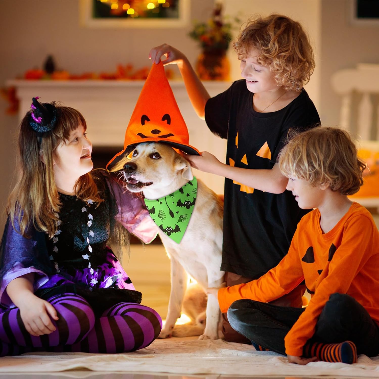 Preboun 50 Pcs Halloween Dog Bandanas Bulk Pumpkin Ghost Bandanas for Dogs Colorful Triangle Kerchief Bibs Scarf Set for Pet Costume Photo Props Accessories Pet Shops, 25 Styles (31.5 x 21.7 x 21.7)