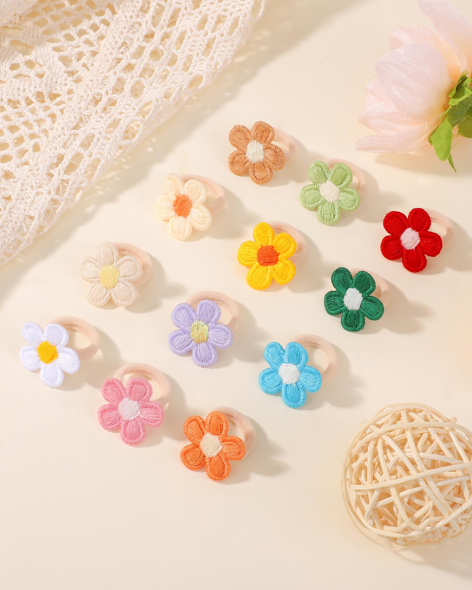 Jollybows 24 Pièces Élastiques à Cheveux Fleuris, Chouchou à Cheveux Mini Élastiques Cheveux pour Femmes Filles bebe