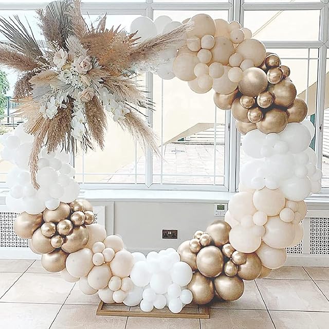 123pcs Balloon Arch Kit, Sand White and Gold Balloons Latex, Nude Balloon Garland, Beige Balloons for Boho Wedding, Birthday Party Decoration, Anniversary, Baby Shower Decoration