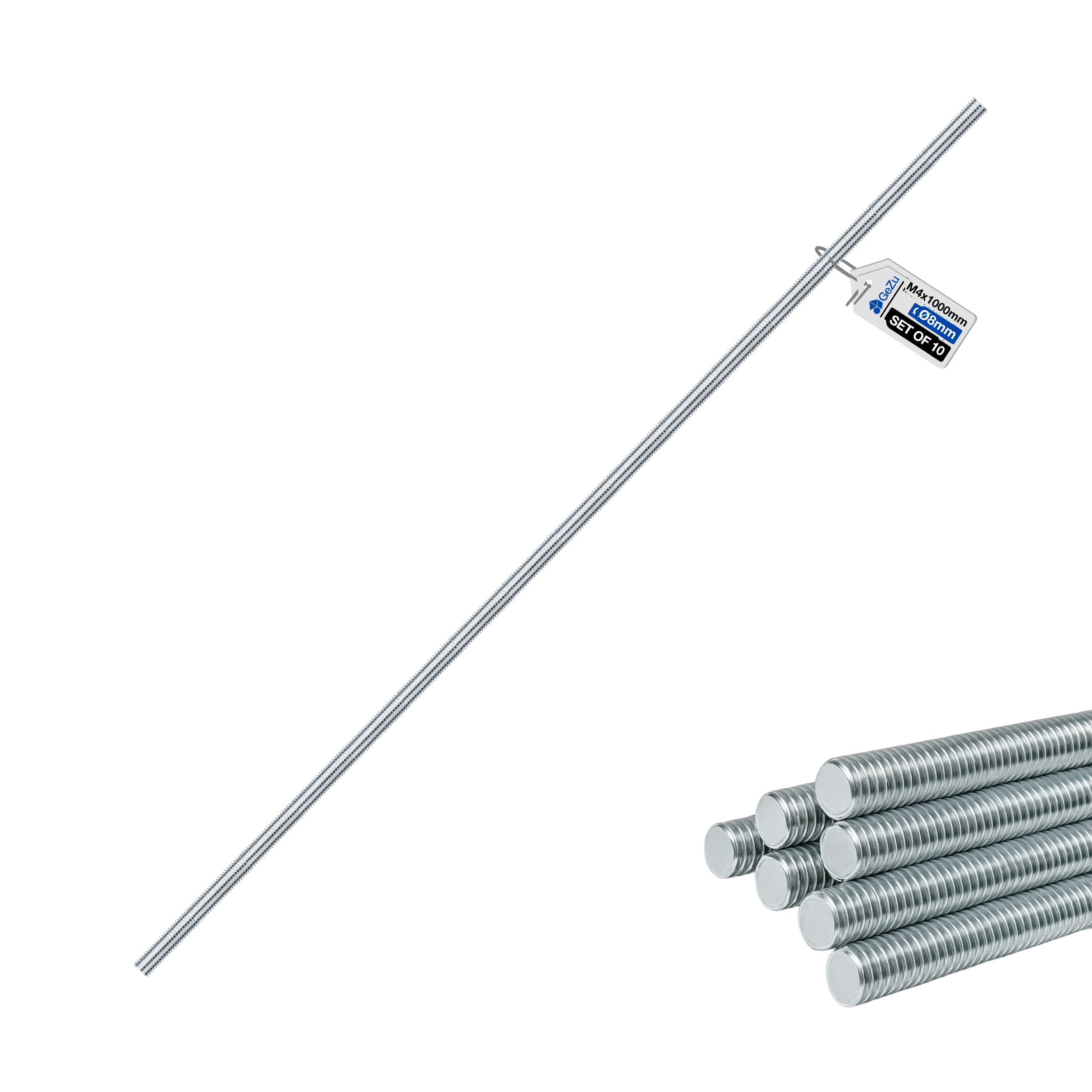 GeZu Impex Varilla Roscada M4 1000 mm A4 Acero Inoxidable conjunto de 10 Barra Roscada Completa Rosca Derecha Varilla Barra Perno