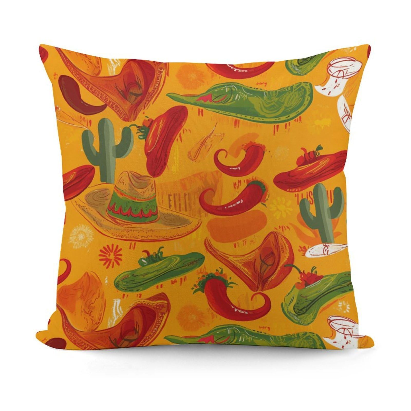 VstaDank Cactus Hat and Chili Pepper Pillow Covers Soft Plush Decorative Square Pillow Cover Modern Breathable Pillowcases Pillowcase with Invisible Zipper 18x18 Inches for Sofa Living Room