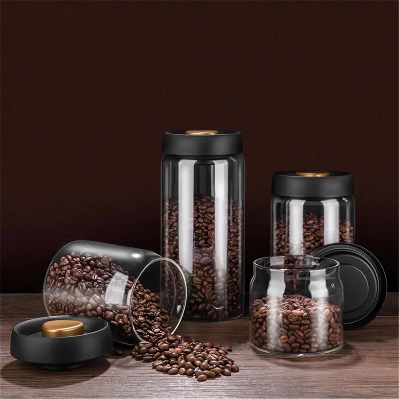 Glasgefäße mit Deckel, Vakuumversiegelter Behälter for Kaffeebohnen, transparentes Glas, Lebensmittel, Haushaltsluftabsaugung, luftdichter Behälter(1200ml)