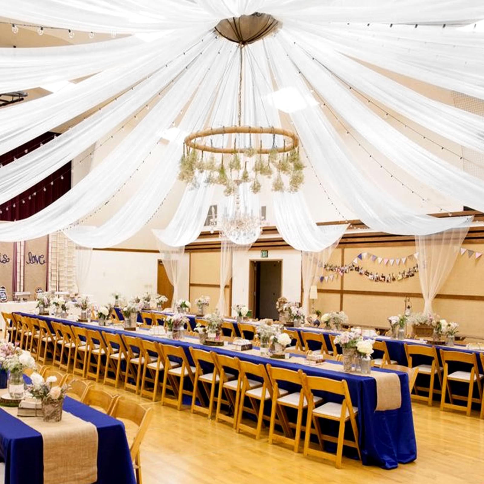 Voilage de plafond mariage mousseline transparente blanche lot de 8 pour fête et scène 3m