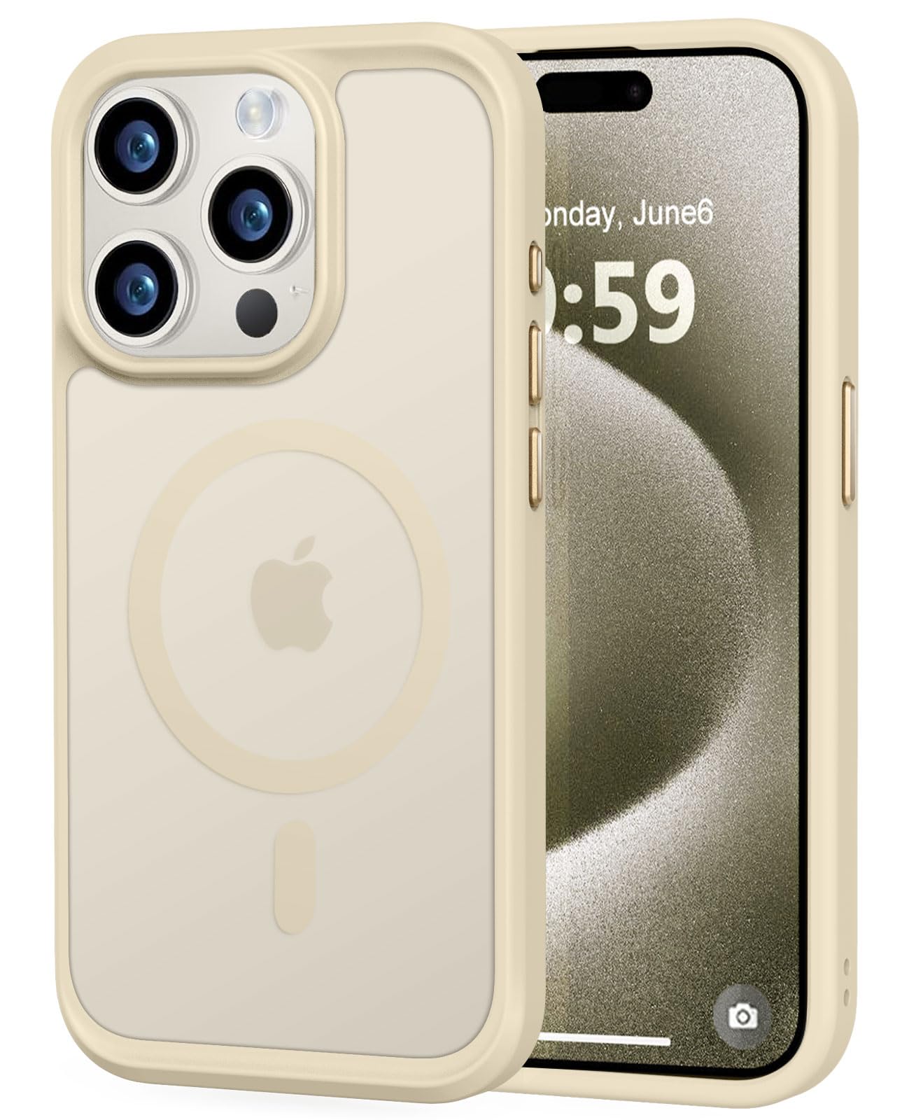 MOCCA Magnetic Shockproof for iPhone 15 Pro Case,Light Gold