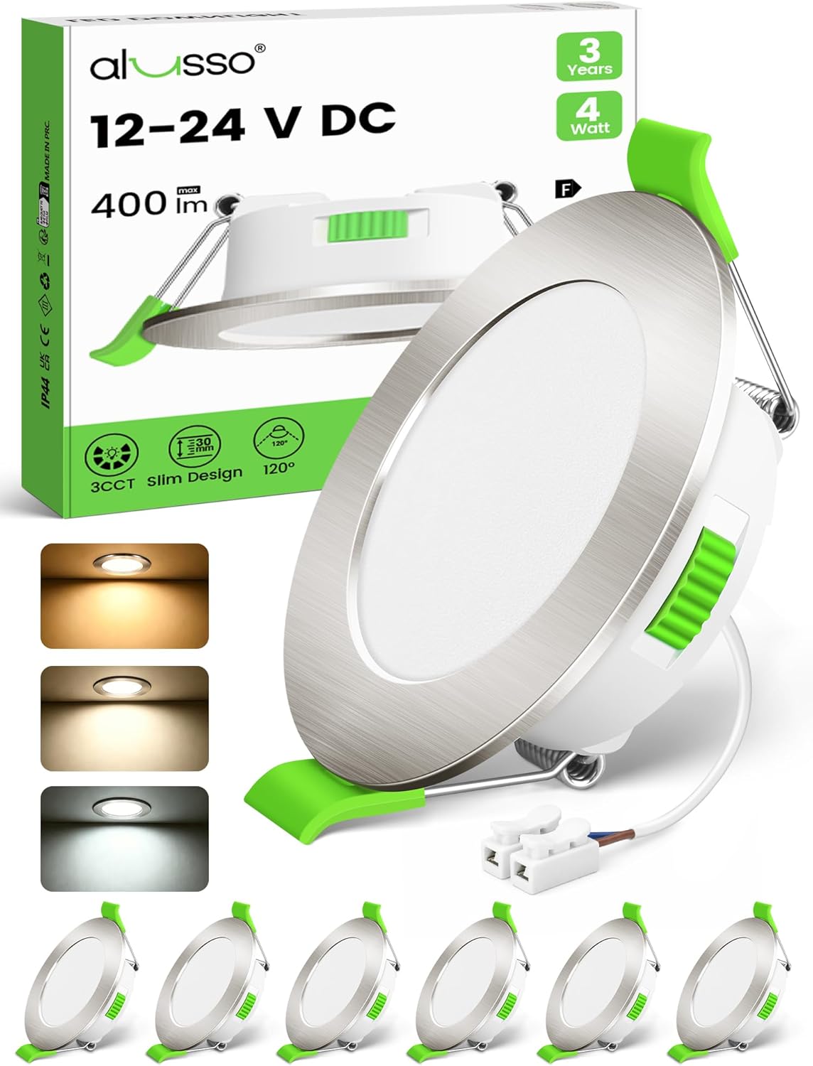 ALUSSO LED Einbaustrahler 24V IP44, 4W Deckenspots Einbauleuchten 55-68mm EinbauØ, Mini Slim 29mm Ultra Flach, Warmweiß 3000K Neutralweiß 4000K Kaltweiß 6500K, 6er Set
