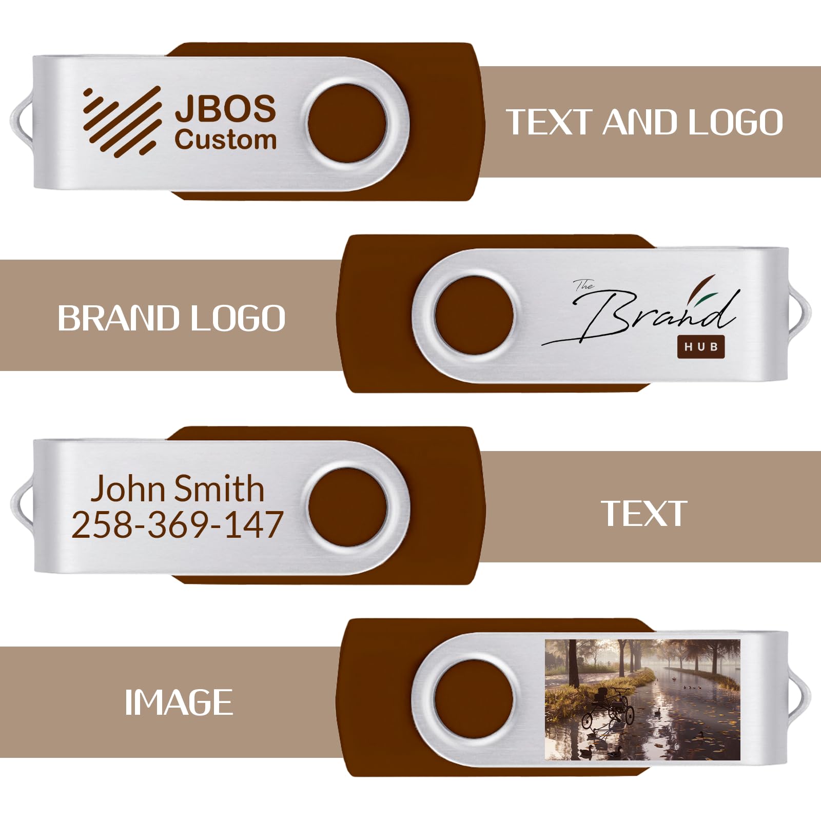 Zestaw 50 niestandardowych pendrive'ów USB 32 GB USB 2.0, spersonalizowane pendrive z logo do biznesu, wydarzeń, drukowania tekstu lub obrazu, niestandardowe karty pamięci JBOS - brązowe