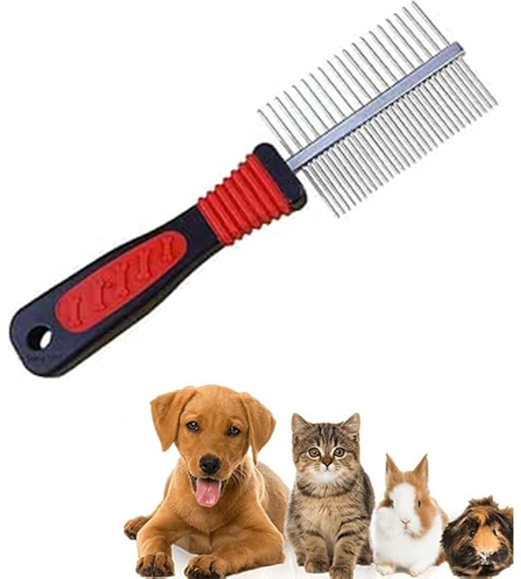 Ghani® Dog Grooming Comb Deshedding Tool Pet Grooming Heavy Duty Professional Stainless Steel Metal Double Sided Comb for Small & Large Pets Medium & Long Hair Fur Rake Tool 17 x 6 CM