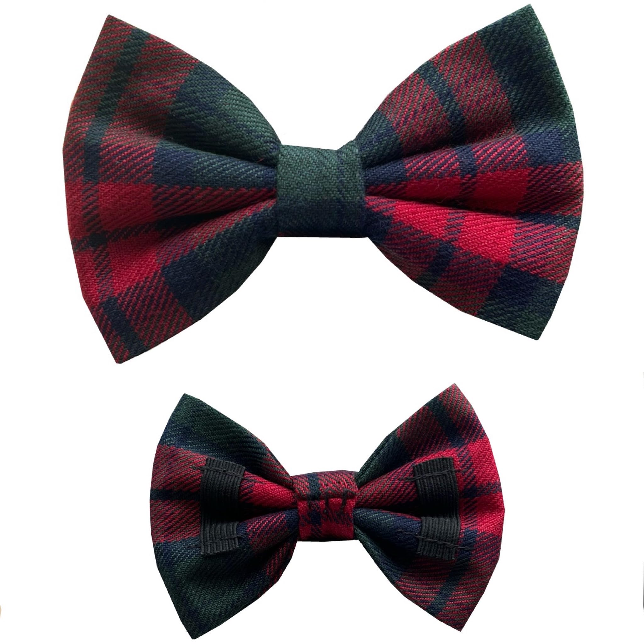 New Dogs Bow Tie Tartan woven Elastic Band attach COLLAR ACCESSORY Handmade UK (Large red green), beige, Large red blue