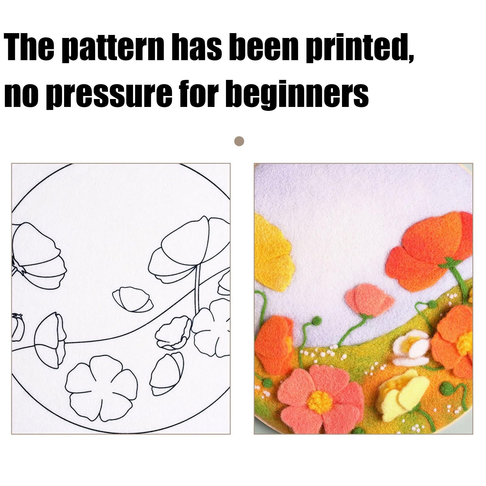 Kits de fieltro con aguja para principiantes, 2 juegos de kit de inicio de fieltro con aguja de lana para bricolaje, juego de fieltro con aguja con marco de fotos, aros de bordado con almohadilla(Colo