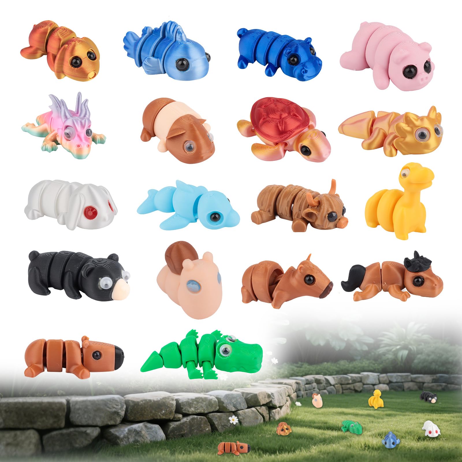 18pcs 3D Printed Toys Set - Movable Joint 3d Printed Animals, Mini Fidget Toys with Vivid Shapes and Style, Different Colorful Toy for Home and Office Decoration