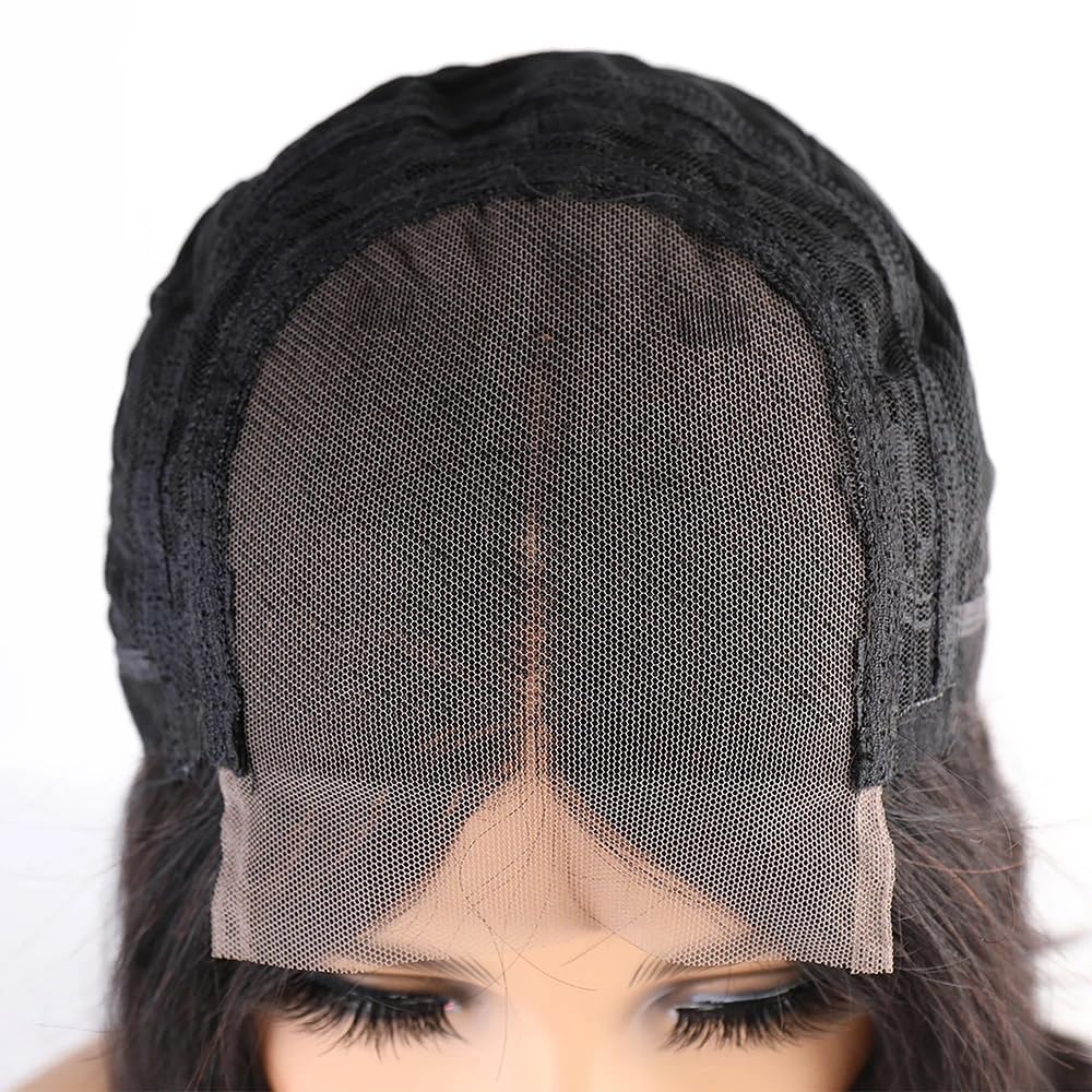 CABELLO Hair 4x4 Lace Closure Wig for African Women Girls – Brazilian Virgin Human Hair Natural Straight Black Color 16 Inch Long Glueless with Adjustable Elastic Band, Ready to Wear