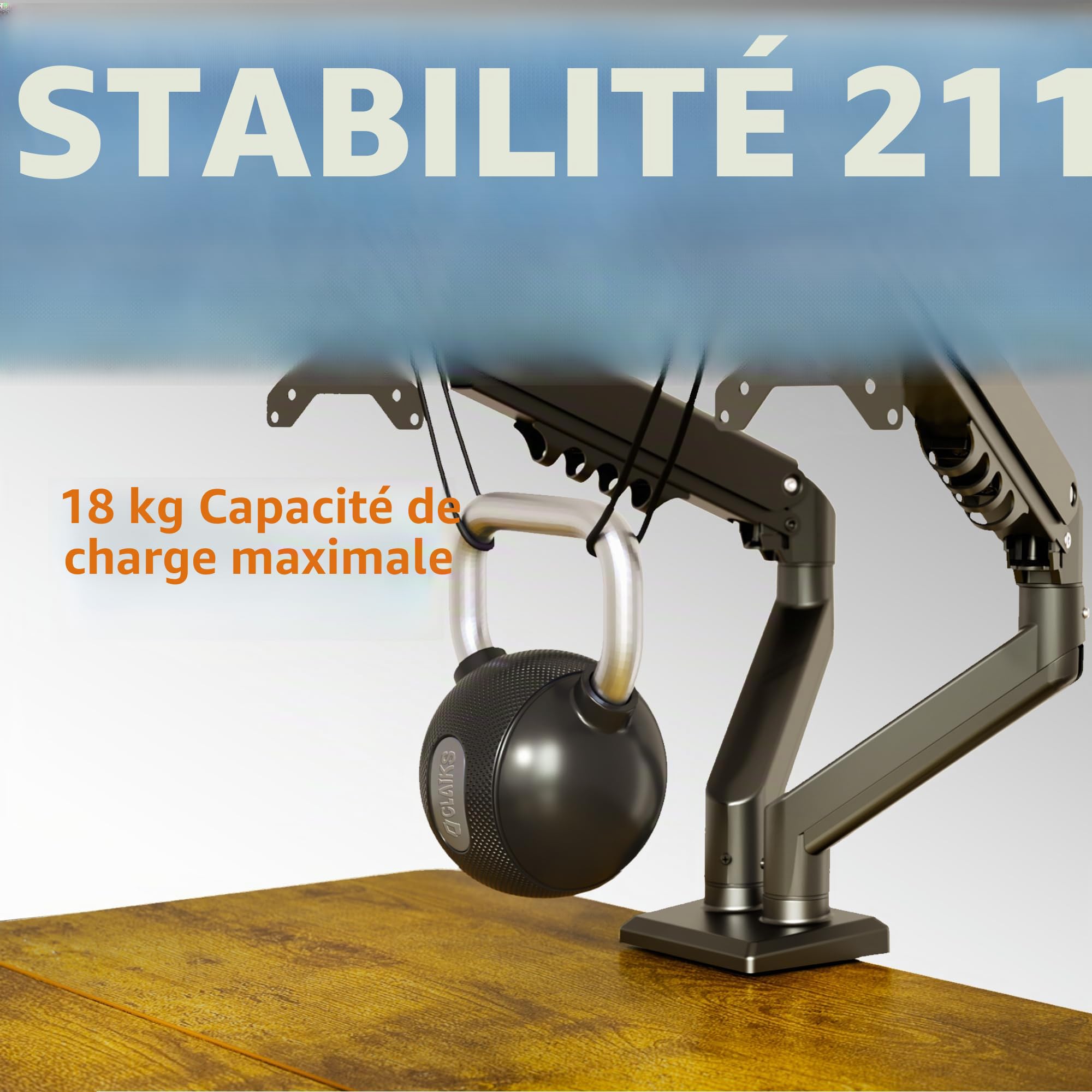 Claiks Support de Moniteur pour 2 écrans de 15 à 32 ", Ergonomique, Peut Supporter 2 à 18 kg, pivotant, VESA 75 et 100 mm, Blanc (Noir)