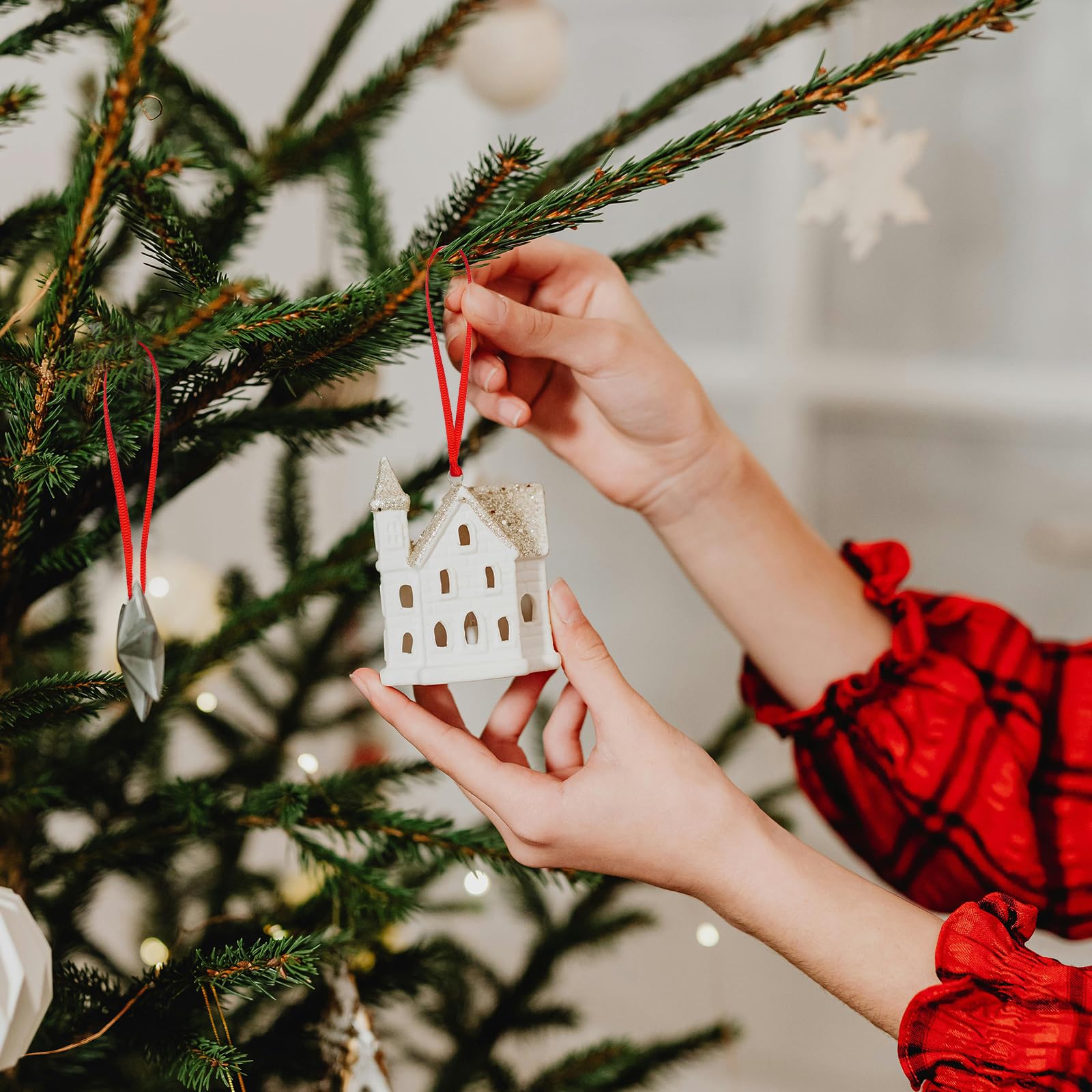Ganci per Ornamento, 200 pcs Ganci per Ornamenti Natalizi, Ganci per Ornamenti di Natale Corde, Ornamento Hanger String, per Appendere Decorazioni per Alberi di Natale