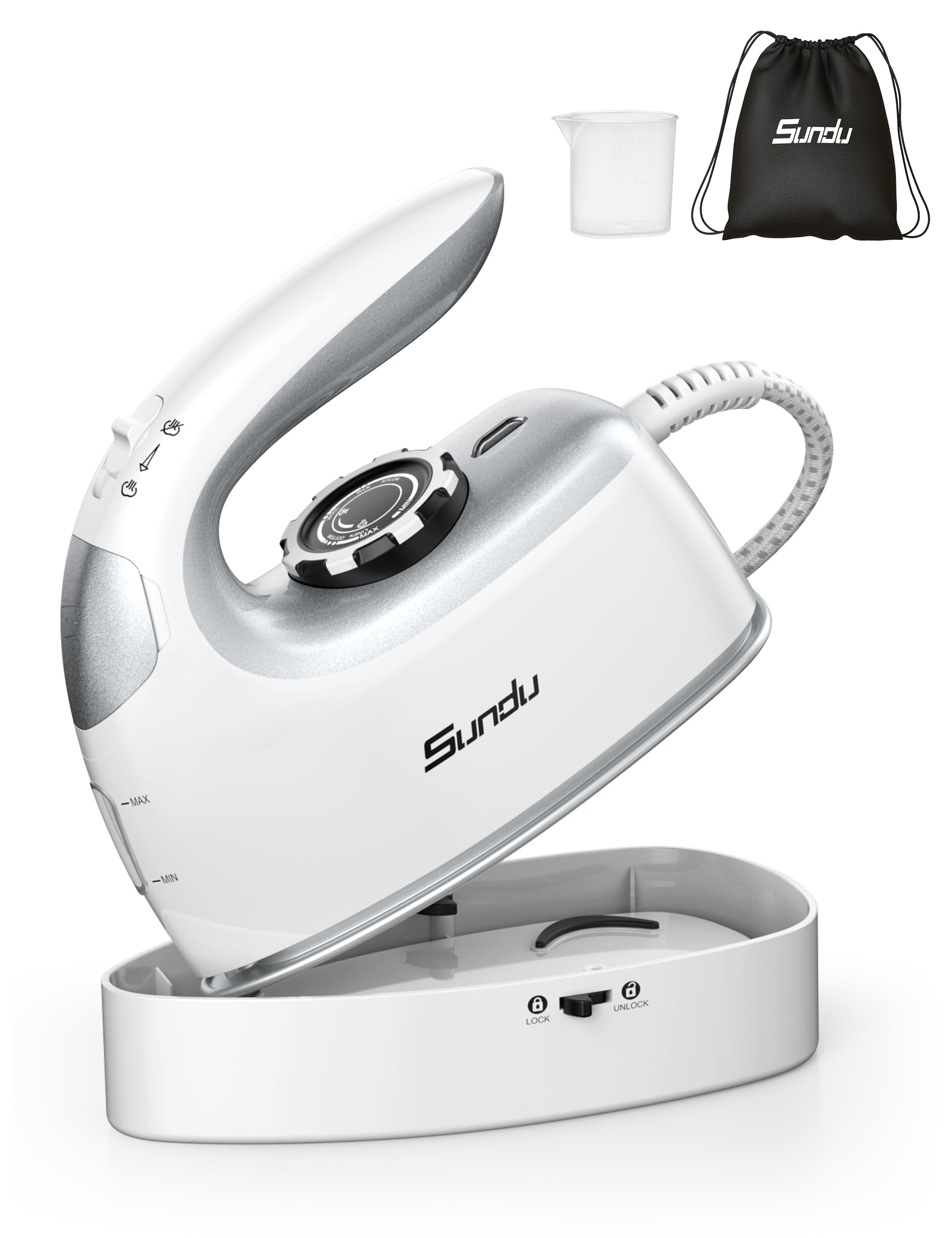 Sundu Reisebügeleisen, Steamer Dampfglätter, 2 in 1 Dampfbügeleisen Reise,5 Bügelmodi für Verschiedene Stoffe, Dampfleistung bis zu 30 g/min, Arretierbarer Sockel, Intelligente Temperaturregelung Iron