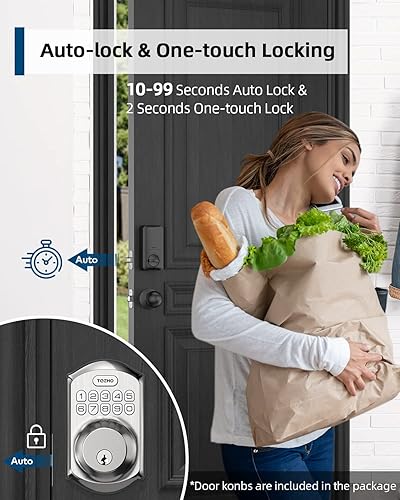 Miniatura 4 de TEEHO Cerradura de puerta de entrada sin llave con manija de perilla, cerrojo de teclado electrónico con perilla de puerta, cerradura inteligente