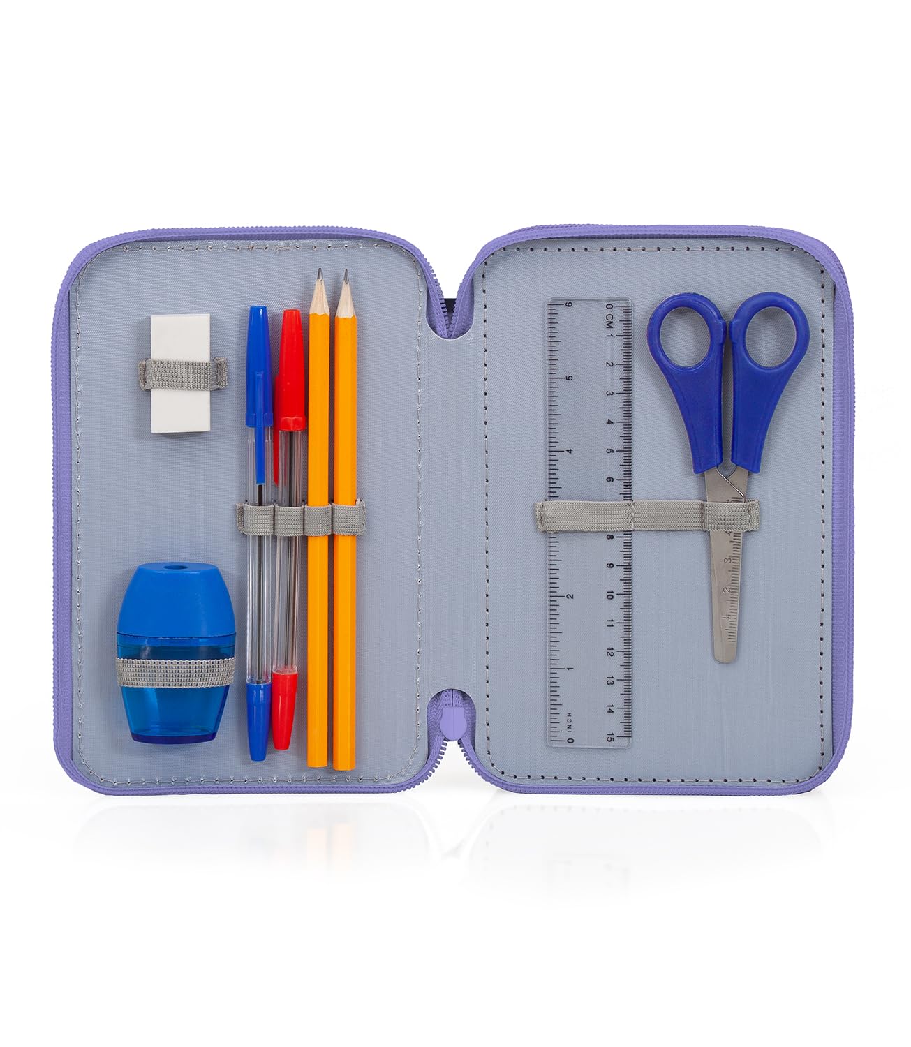 L'ERBAVOGLIO Original 3 Zip School Pencil Case Complete with 44 Pieces, Little Princess Unicorn (Fuchsia/Lilac), pen holder for kids - Image 2