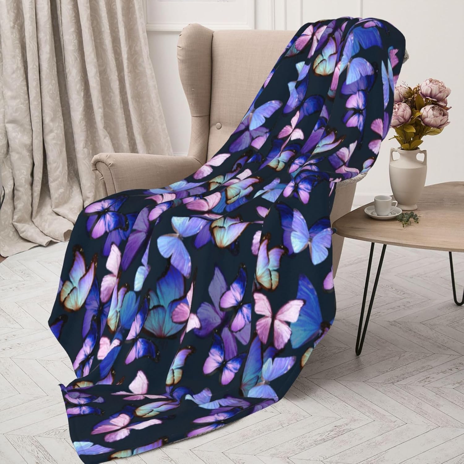 Butterfly Throw Blanket Cozy Flannel Fleece Blanket Air Conditioning Blanket for Living Rooms Sofa 50"x40" - Image 8
