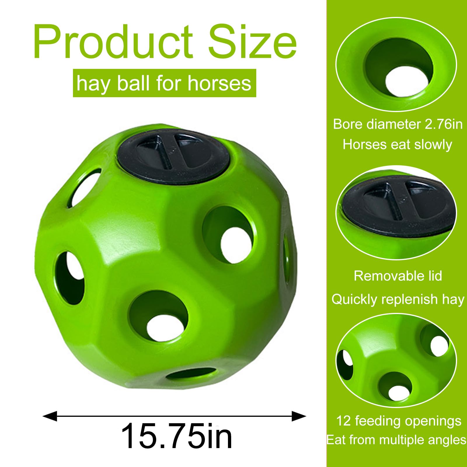 Bola de heno para caballos, comedero de heno de gran capacidad de 15.75 pulgadas para caballos, diseño de alimentación lenta, juguetes seguros y duraderos, bola de alimentación lenta para puestos