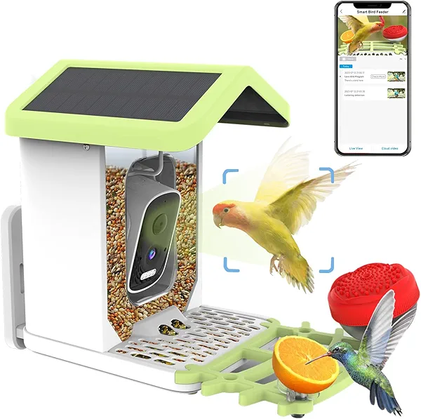 Solar Smart Bird Feeder with Camera, 4K HD AI Identify Bird Species Smart Bird House with Camera, Night Vision, Record Video Live View, Auto Capture, Instant Arrival Alerts, Ideal Gift for Birds Lover