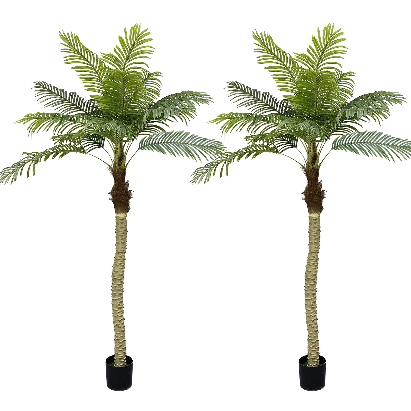 minnhua 8ft artificial palm tree,tall phoenix palm tree, large faux palm plants for outside patio with 15 trunks leaves for home indoor office patio porch?2 pcs?