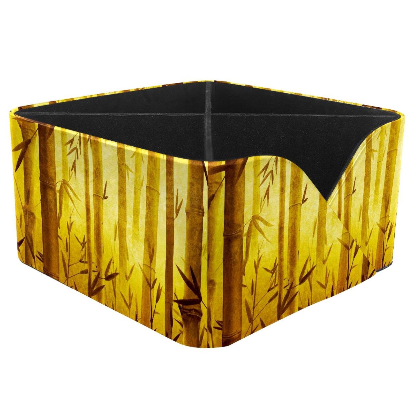 KengjuTesu Bamboo Golden Forest Desktop Organizer Pen Holder, Rectangular Pencil Cup for Office, Study and Makeup Stations