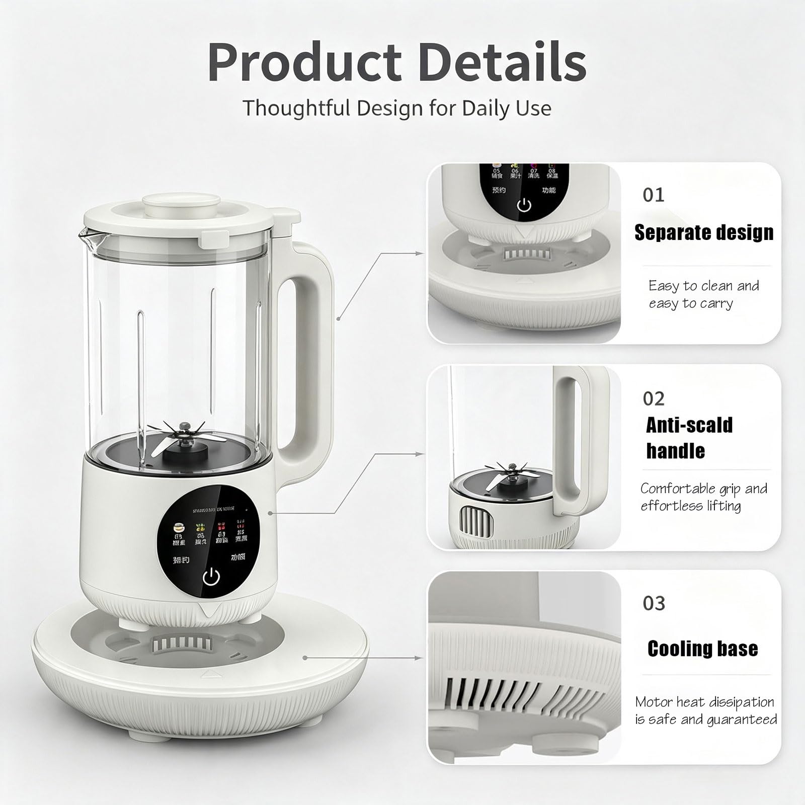 Macchina for il latte di noci Macchina for il latte di soia silenziosa da 49 dB, macchina for il latte a base vegetale da 1,5 litri | 9 programmi intelligenti, timer 24 ore, mantenimento in caldo e autopulizia for mandorle, avena, latte vegano