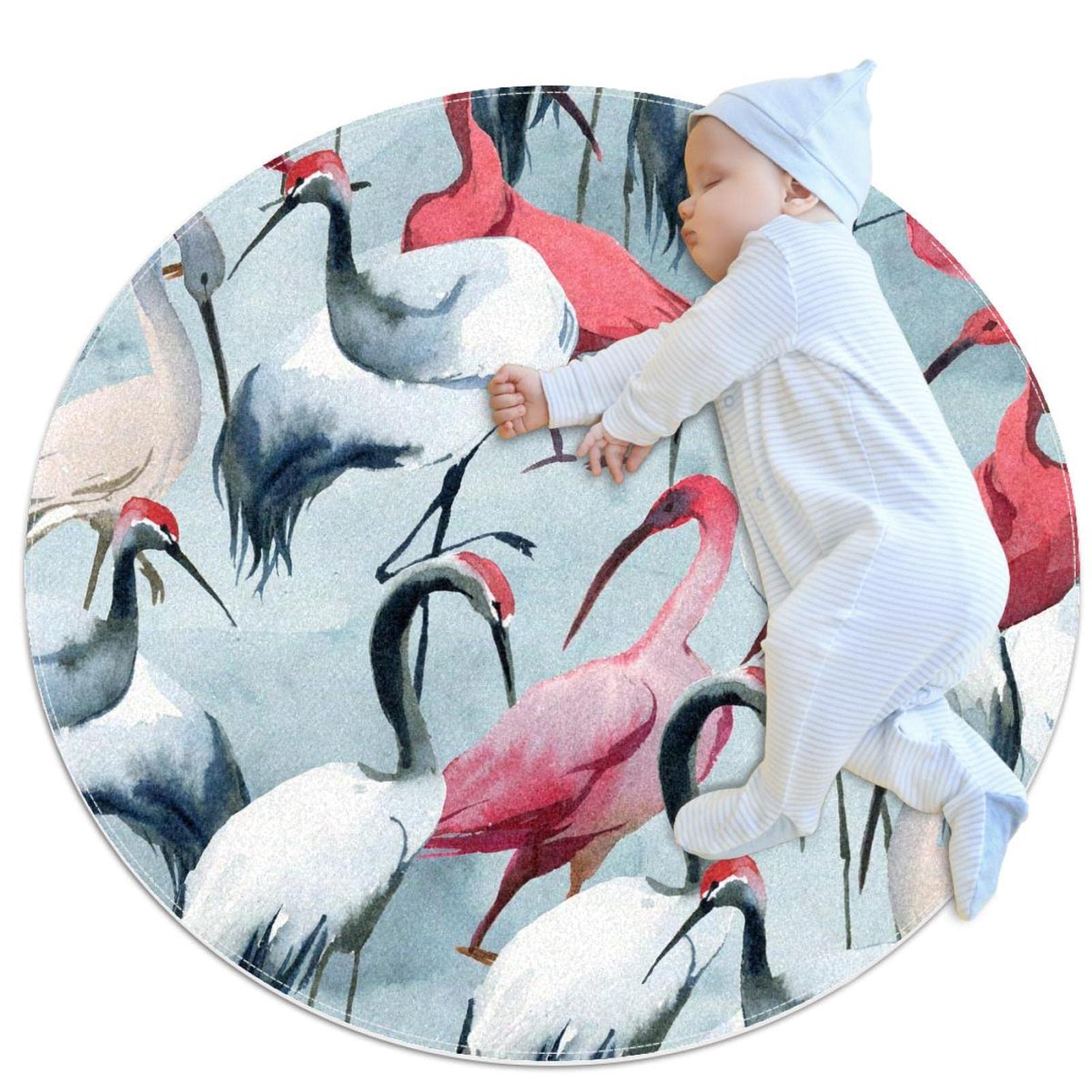Tapis de salle de bain antidérapant motif grue tapis rond 1m de diamètre