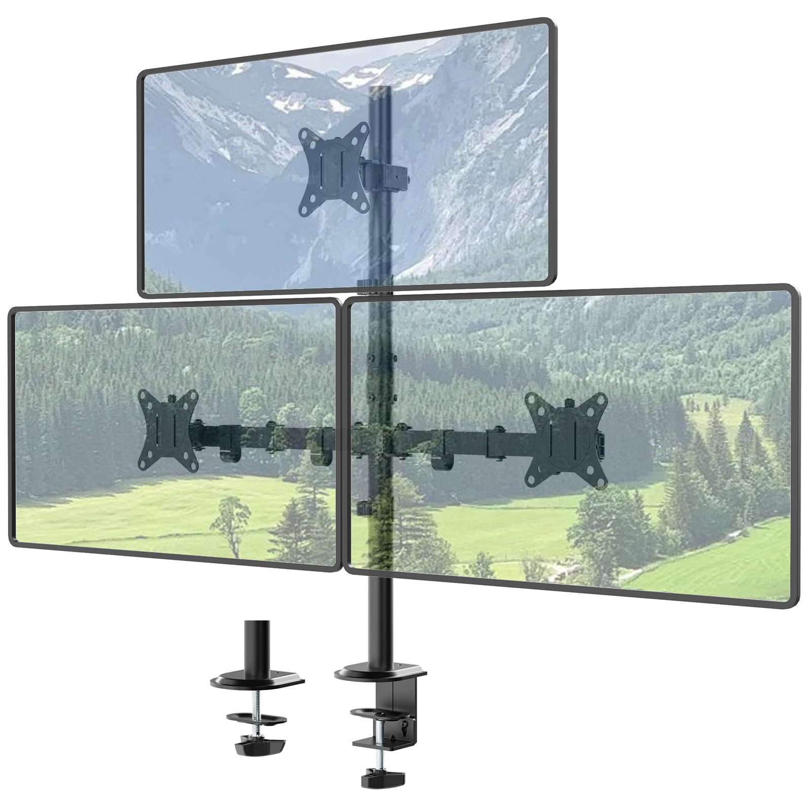 Support Écran PC 3 pour 17-35", Bras pour Écrans 80 cm de Haut, Support Écran Réglable, Capacité de Charge de 10 kg par Bras
