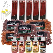 Carp Fishing Bait & Rig Set Mixed Flavour Boilies, PVA Friendly Liquid Glugs Barbless Hair Rigs with Imitation Corn