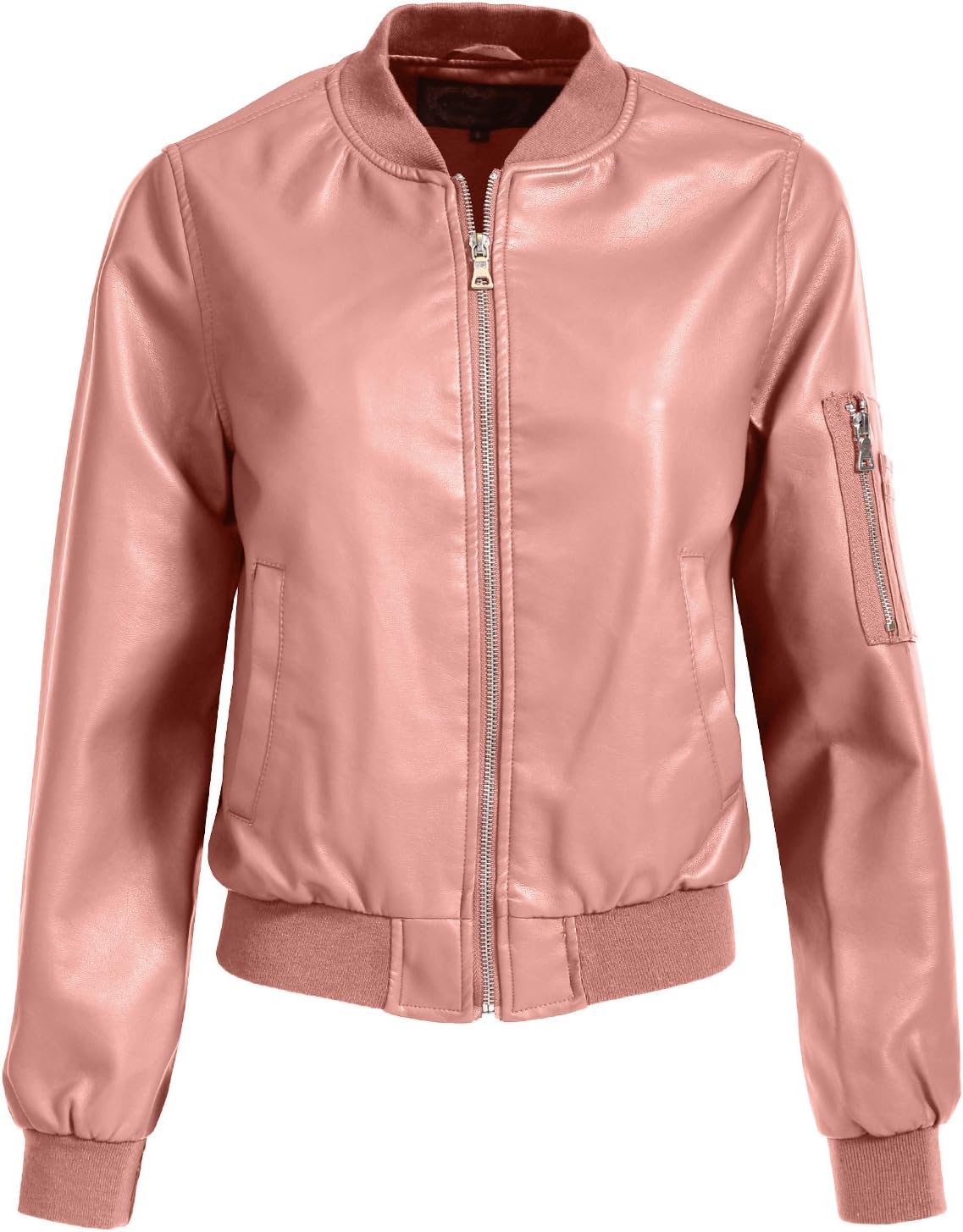 NE PEOPLE Women's Fitted Solid Basic Mixed Media Faux Leather Jacket Zip Up Moto