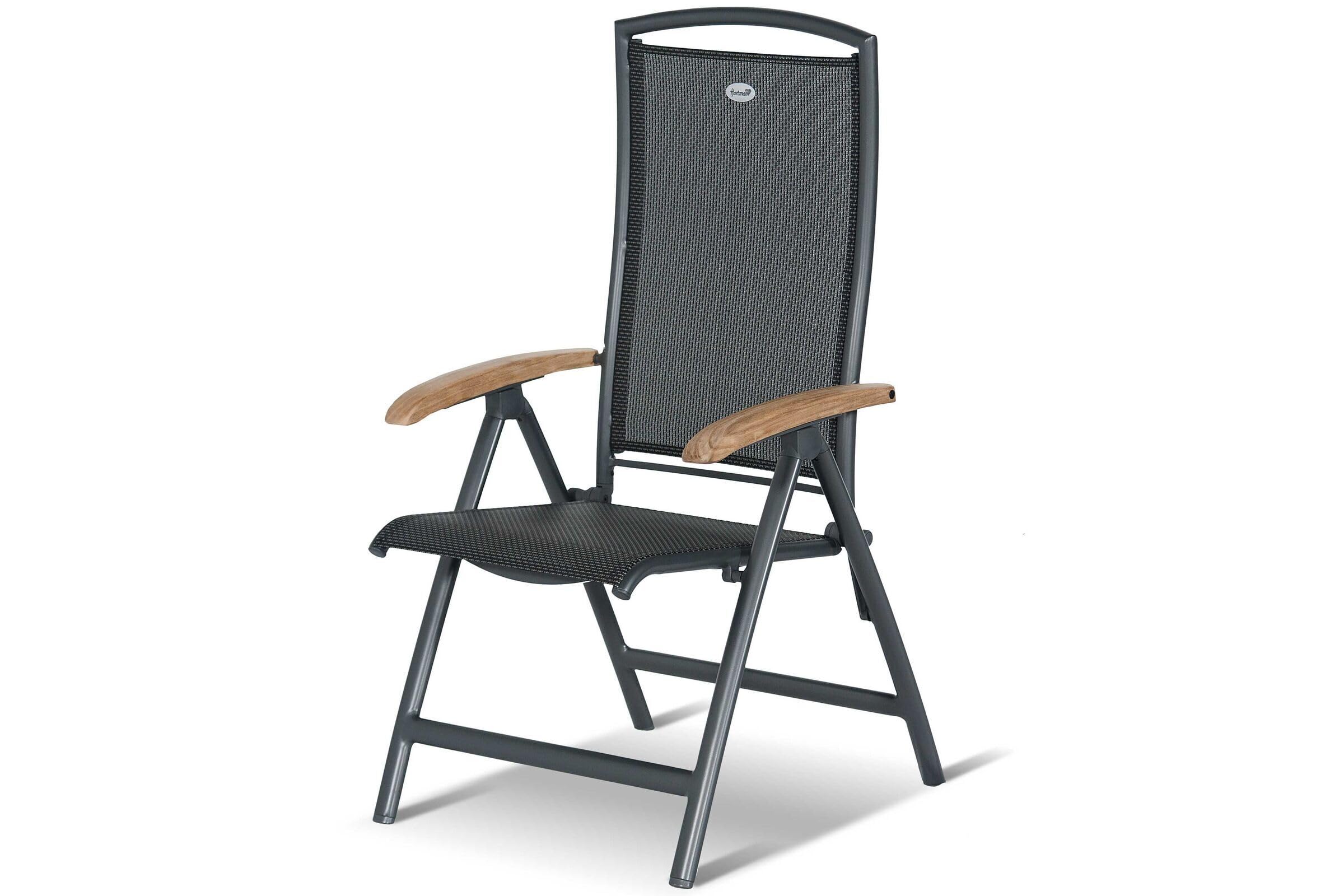 Hartman Multipositionssessel Raffaelo, Gartensessel in anthrazit, Garten-Stuhl aus Aluminium Alu, Klappsessel mit Textilene-Bezug, FSC-Teak-Armlehnen