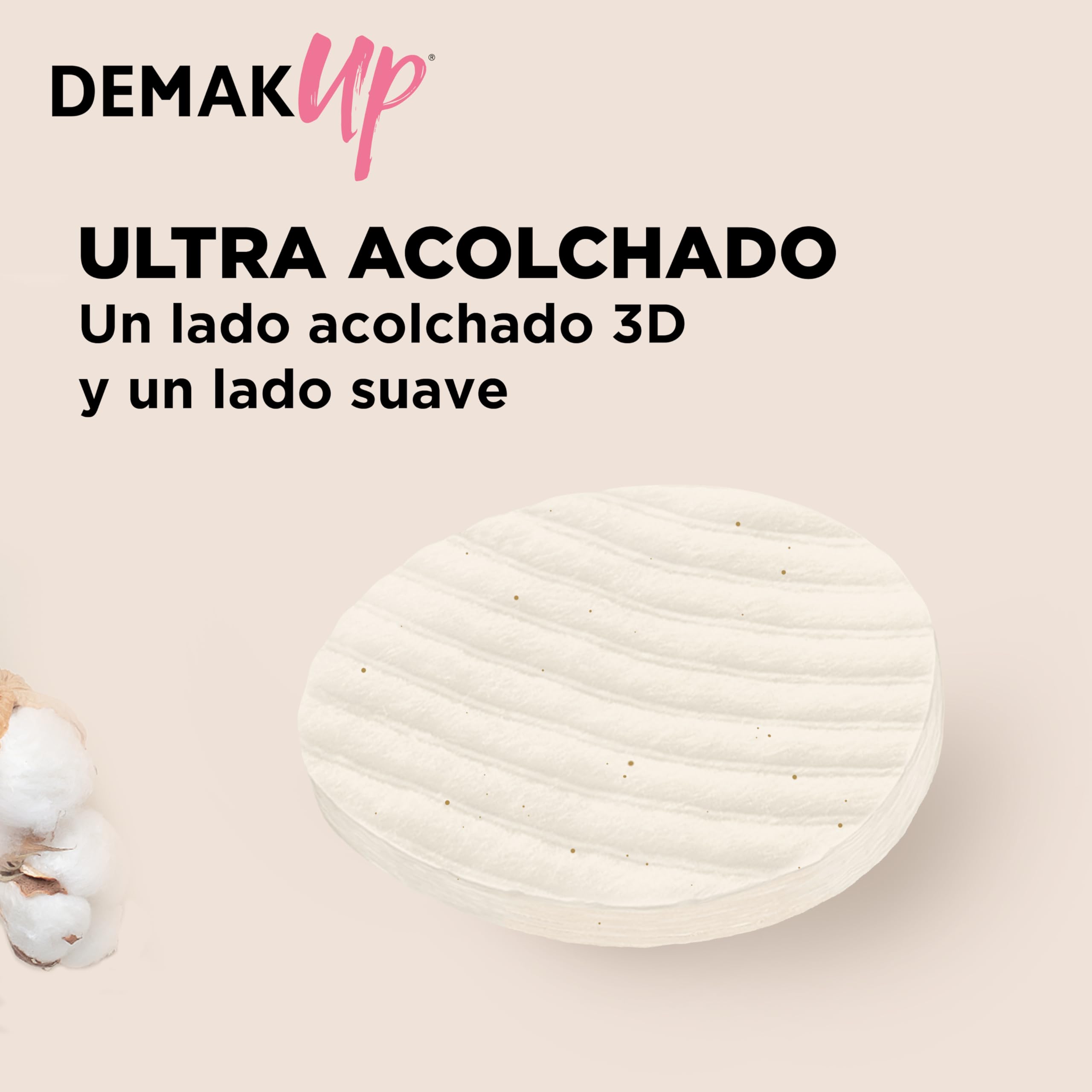 Demak'Up Cocoon - 850 Discos Desmaquillantes Redondos de Algodón - Textura Acolchada 3D - Fibras Naturales Sin Blanquear - 10x85