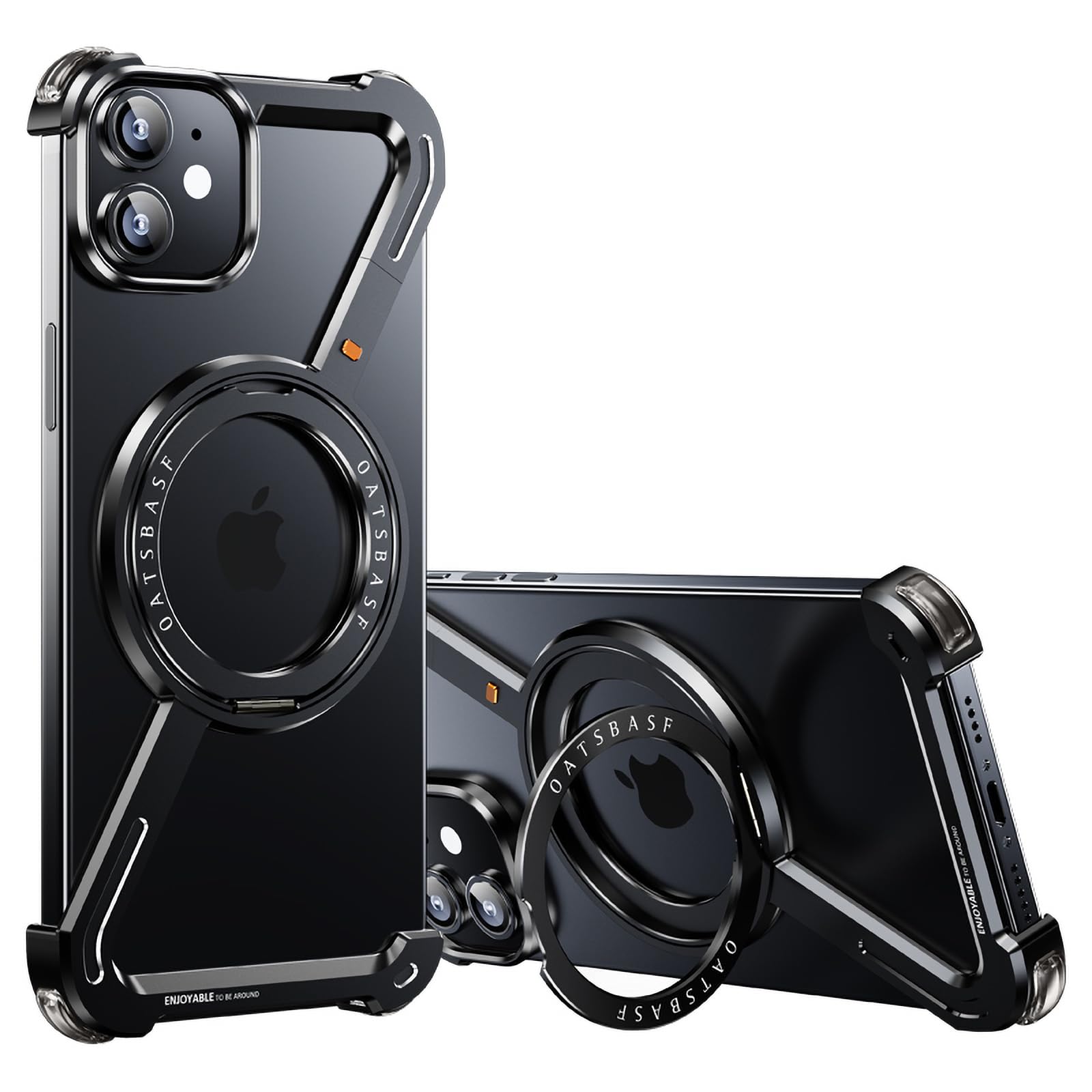 OATSBASF Minimalist Phone Case Compatible with iPhone 12/12 Pro 6.1", 360° Rotation Kickstand Aluminum Metal Frameless Design Bumper Z Case,