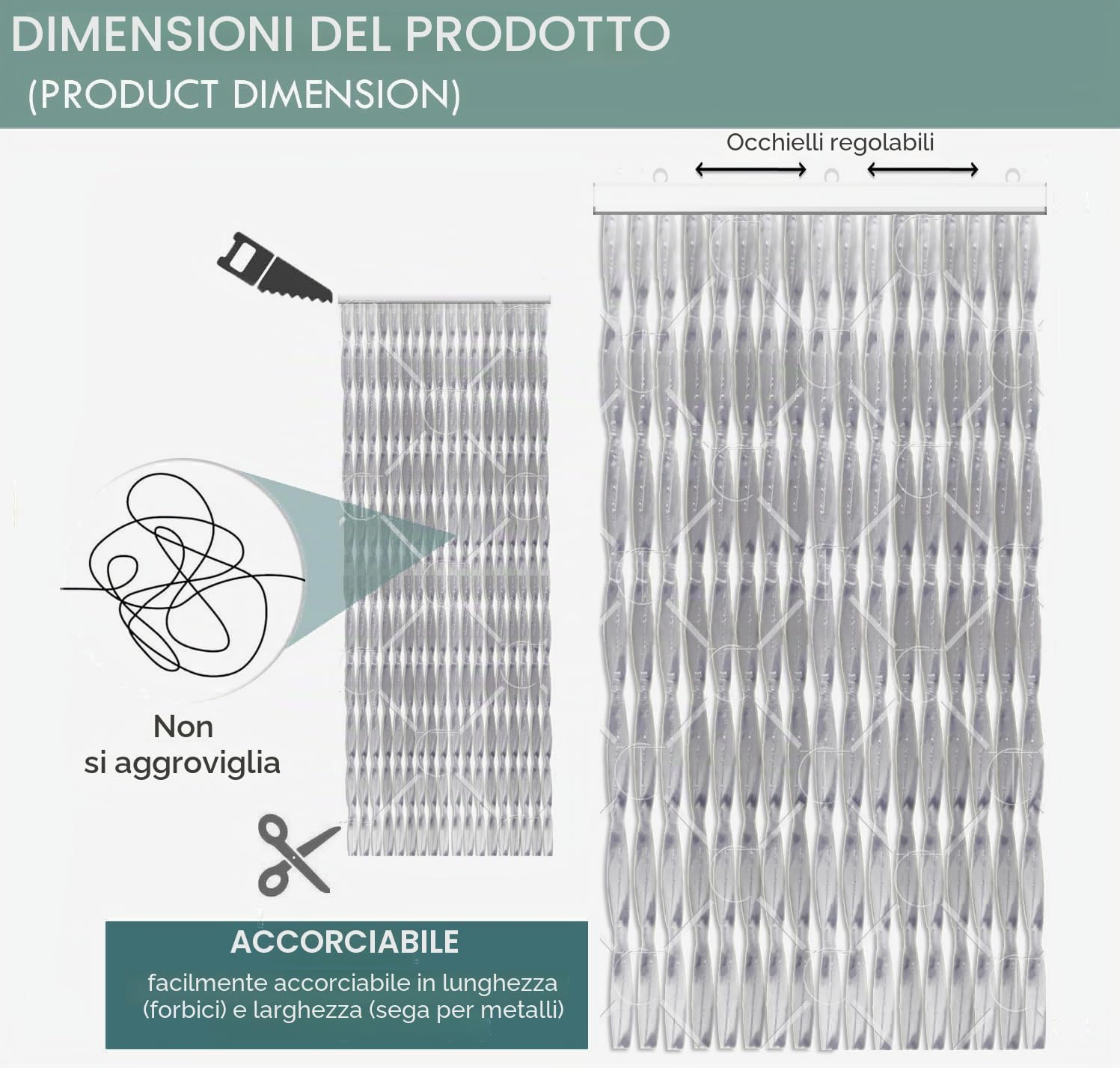 Tenda/Moschiera PVC –Modello Roma - ASTA IN ALLUMINIO - Made in Italy - Misure Standard (95X200 / 100X220 / 120X230 / 130X240 / 150X250) - (150X250, Trasparente (2))