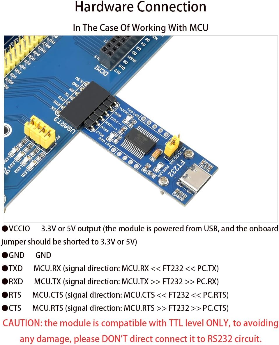 2PCS FT232 USB UART Board (Type C), USB to TTL Serial Converter Adapter Module Onboard Original FT232RL, Compatible with Mac Linux Android Wince Windows 7/8/8.1/10/11, 5V/3.3V UART (TTL)