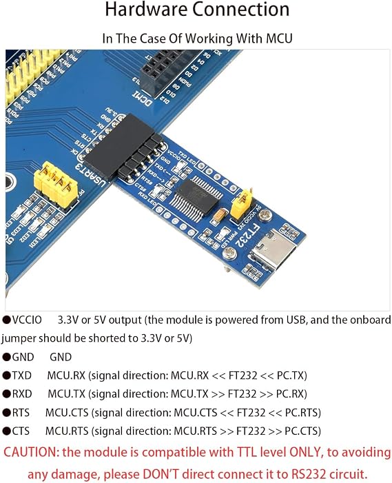 FT232 USB UART Board (Type C), USB to TTL Serial Converter Adapter Module Onboard Original FT232RL, Compatible with Mac Linux Android Wince Windows 7/8/8.1/10/11, 5V/3.3V UART (TTL)