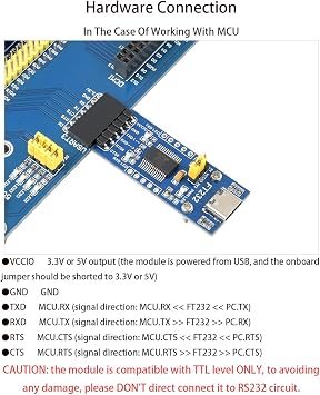 FT232 USB UART Board (Type C), USB to TTL Serial Converter Adapter Module Onboard Original FT232RL, Compatible with Mac Linux Android Wince Windows 7/8/8.1/10/11, 5V/3.3V UART (TTL)