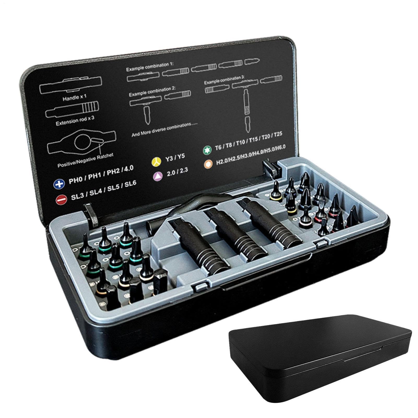 Jeu de tournevis avec fonction à cliquet et embouts de précision multifonction