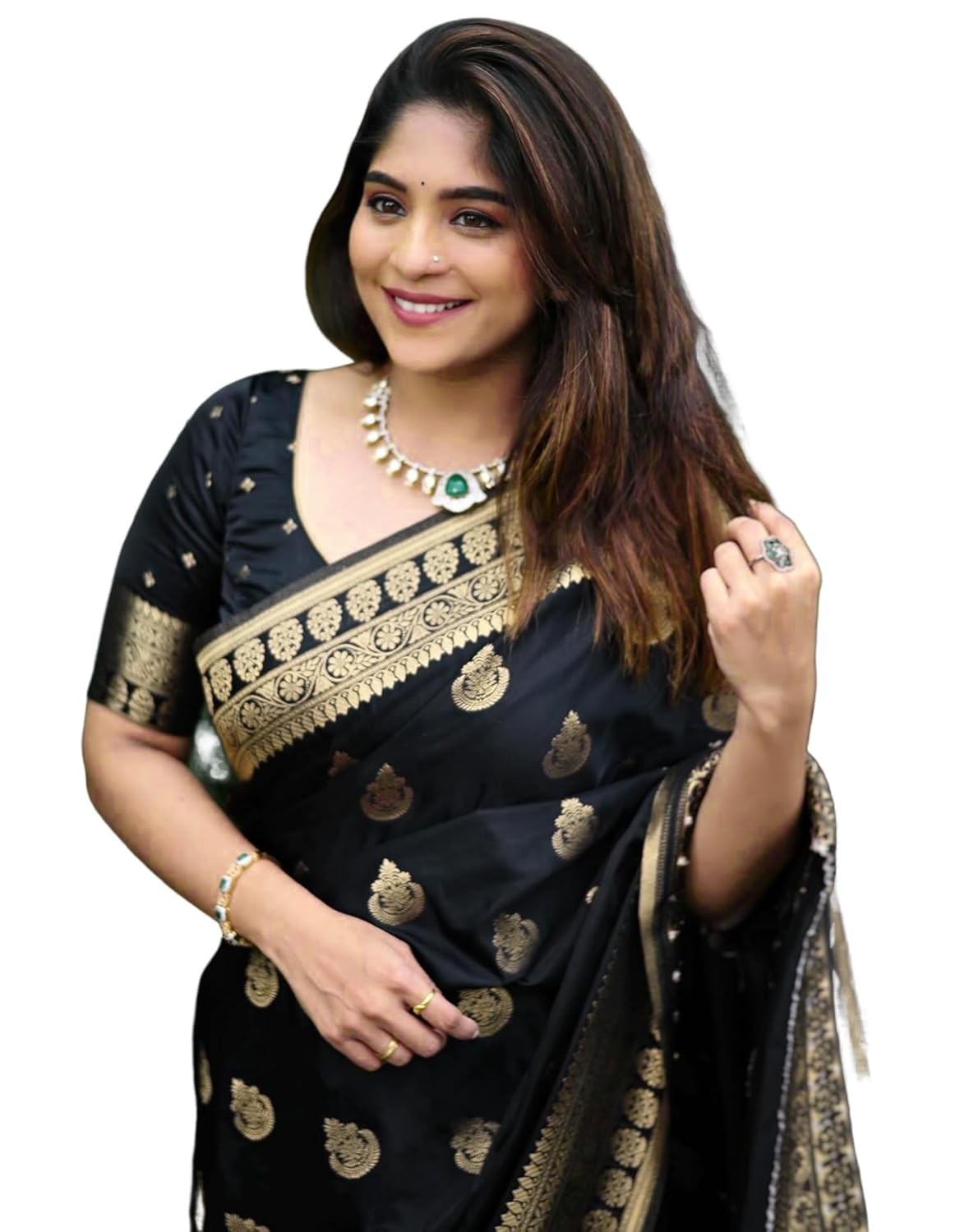 SIRIL Women’s Soft Banarasi Silk Jacquard Saree with Unstitched Blouse Piece
