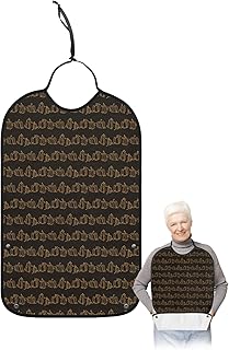 Kewadony Adult Bibs for Elderly Women - Thanksgiving Waterproof Dining Clothing Protectors with Crumb Catcher for Eating/Feeding, Fall Pumpkin Simple Draw Line Art Black Terry Cloth Bib Washable