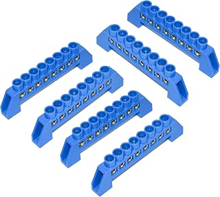 6 Pcs Grounding Bus Bar Kit: Premium Brass Ground Bus Bar & Busbar with Screw Block Barrier - 8 Position for 12V-110V Terminal Block Bars, Safe Efficient Electrical Distribution Systems
