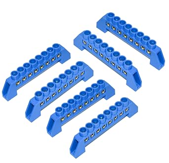 6 Pcs Grounding Bus Bar Kit Premium Brass Ground Bus Bar & Busbar with Screw Block Barrier - 8 Position for 12V-110V Terminal Block Bars, Safe Efficient Electrical Distribution Systems