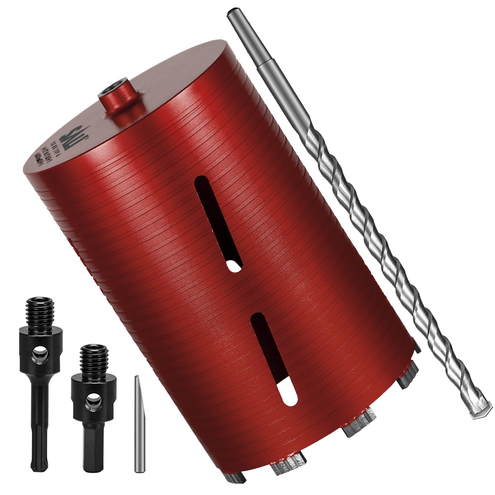 Photo 1 of SALI Diamond Core Drill Bits 6 1/4" Diameter 10"/254mm Drilling Depth 5/8-11" Thread Core Bit Turbo Laser-Welded Segments for Cured Concrete with Brick Block Masonry with Two Adapters?Red?