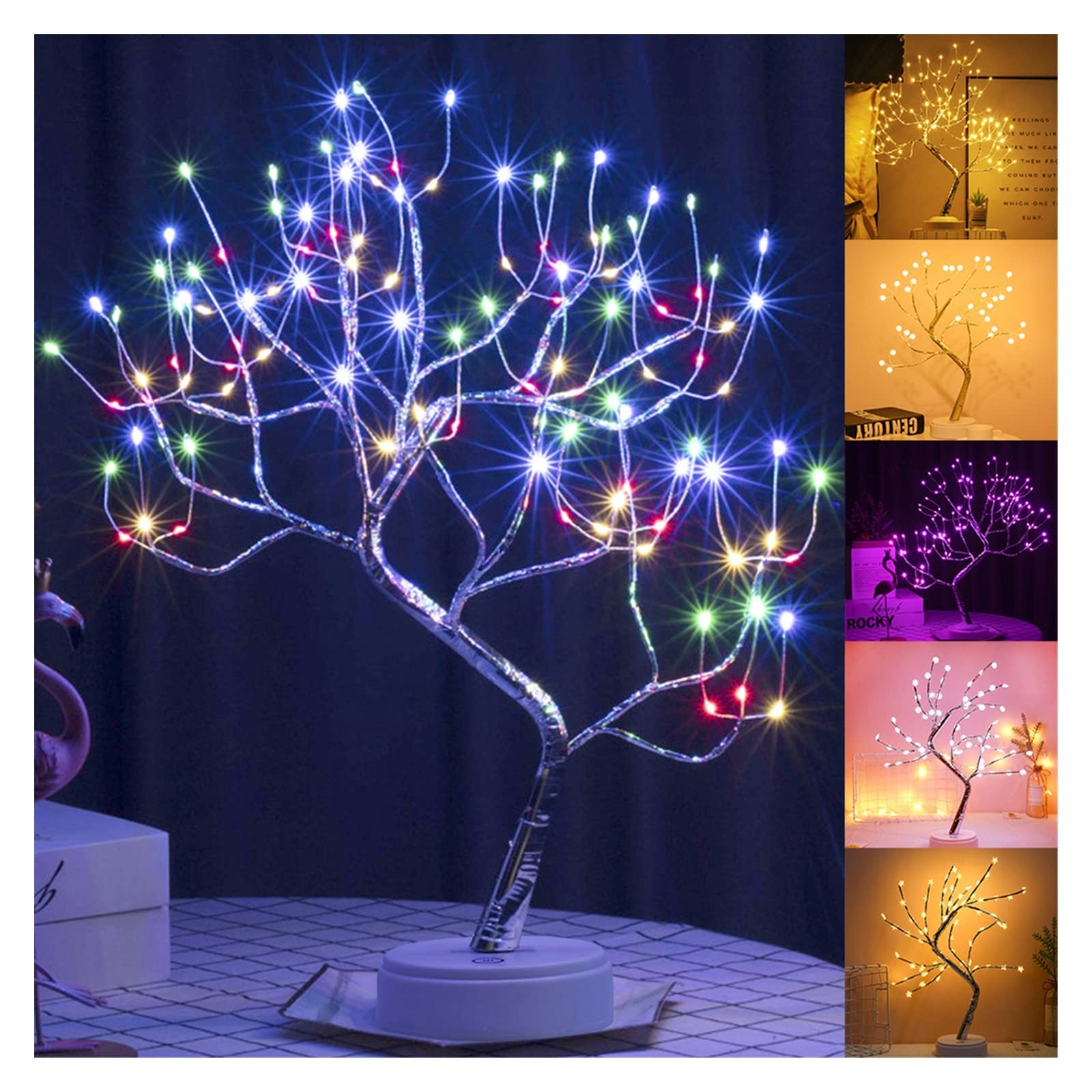 Blat LED Bonsai Drzewko Światła Przełącznik Dotykowy DIY Sztuczne Światło Drzewo Lampa Dekoracyjna na Prezent Wystrój Domu Zasilanie Bateryjne/USB, Miękki Klimat(Snowflake Tree)