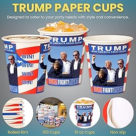 Smygoods Trump Design Disposable Paper Coffee Cups (10 OZ, 100 Count) For Hot Beverages, Tea, Espresso, Cocoa - To Go Drink Containers, Caf & Office